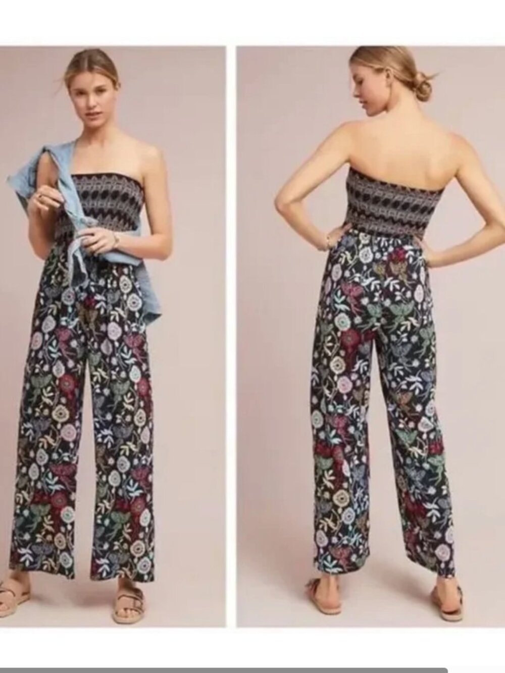 Anthropologie One September Smocked Strapless Jumpsuit – Size L